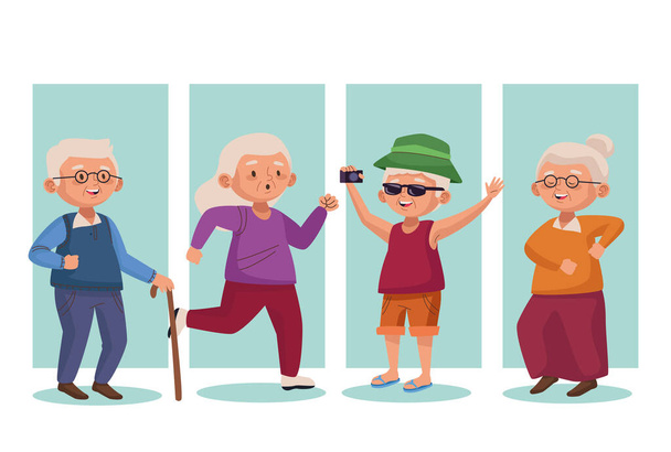 yaşlı grup üyeleri aktif yaşlı karakterler - Vektör, Görsel