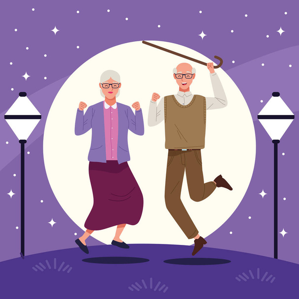 Internationaler Seniorentag mit alten Ehepaaren, die in der Stadt feiern - Vektor, Bild