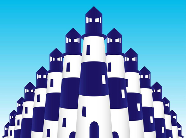 Leuchttürme in Form einer Burg angeordnet - Vektor, Bild