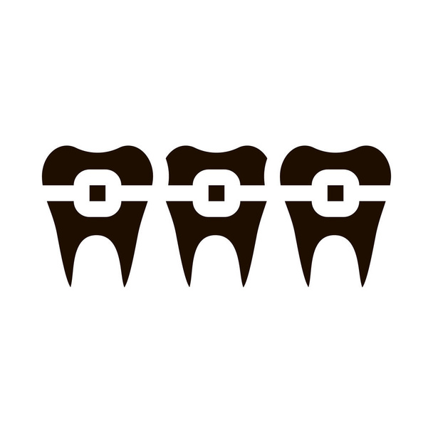 Dentista Stomatologia Denti Bretelle Icona segno vettoriale. Bretelle per denti, Pittogramma Ortodontico. Chairside Assistance Dental Health Service Illustrazione monocromatica - Vettoriali, immagini