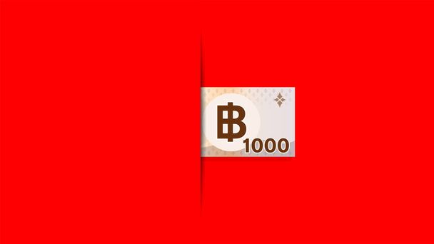 1.000 baht ότι τα χρήματα των τραπεζογραμματίων σε κόκκινο φόντο για banner, thai νόμισμα χίλια THB, χαρτονομίσματα της Ταϊλάνδης baht για τις επιχειρήσεις και τη χρηματοδότηση έννοια, αντιγραφή χώρου - Διάνυσμα, εικόνα