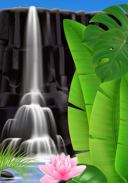 Тропічний водоспад Вертикальний фон
 - Вектор, зображення