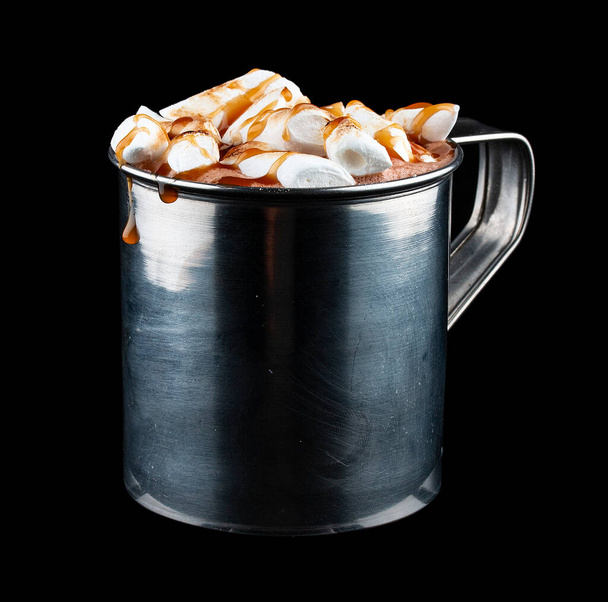 Cocoa with marshmallows and caramel. On dark background - Foto, immagini