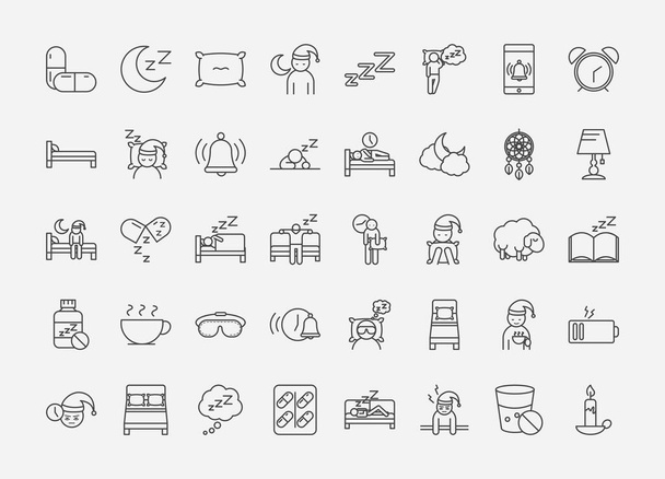 insomnia linear icons set includes pills moon pillow bed character and others - Vector, Image