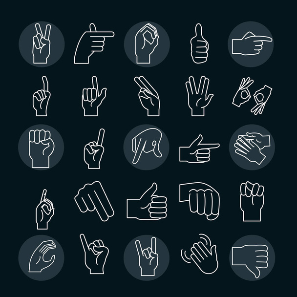 sign language hand gestures expression green background, line icon - Vector, Image