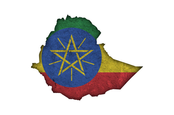 Mapa a vlajka Etiopie na ošlehaném betonu - Fotografie, Obrázek