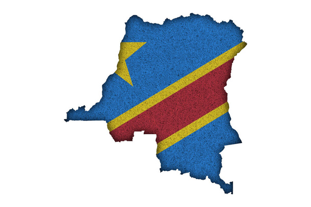 Χάρτης και σημαία της Λαϊκής Δημοκρατίας του Κονγκό στις τσόχες - Φωτογραφία, εικόνα
