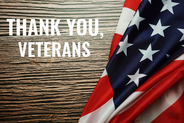 Thank You, Veterans text messege and USA flag. American holiday background - Foto, Imagem