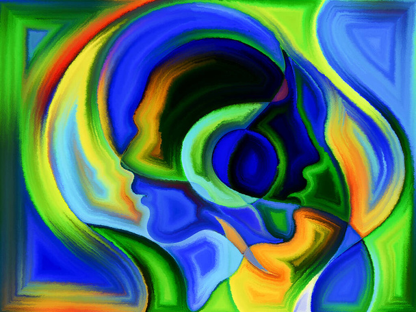 Diseño abstracto pintado de cabezas humanas sobre el tema del karma, el destino y el destino. - Foto, Imagen