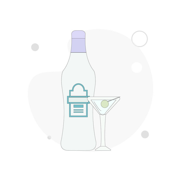 Flacon vermouth avec vecteur en verre illustration plate sur fond blanc - Vecteur, image
