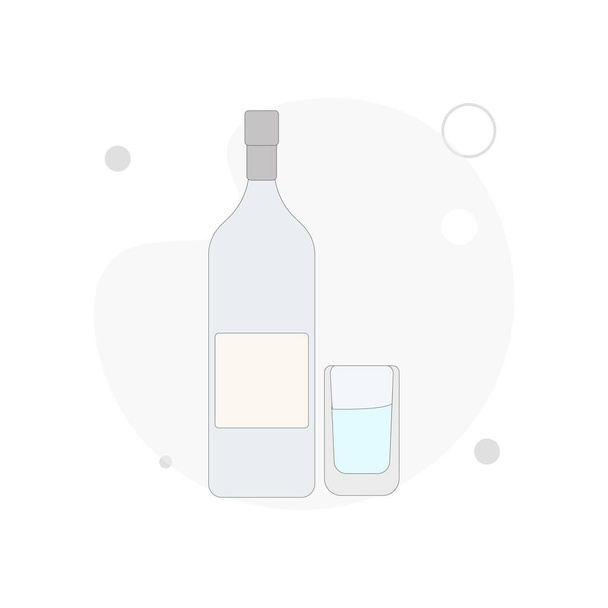 vodka bottle with glass vector flat illustration on white background - Vector, Image