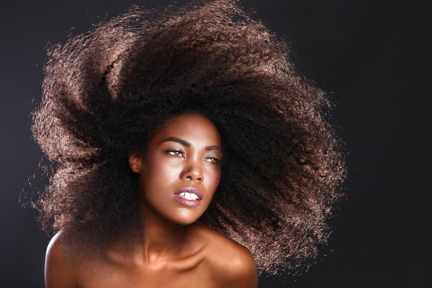 Stunning Portrait of an African American Black Woman With Big Ha - Фото, изображение