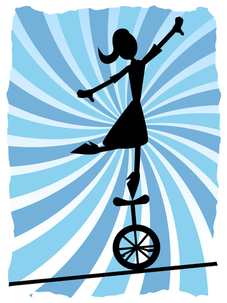 силует жінки балансування на уніциклі на мотузці
 - Вектор, зображення