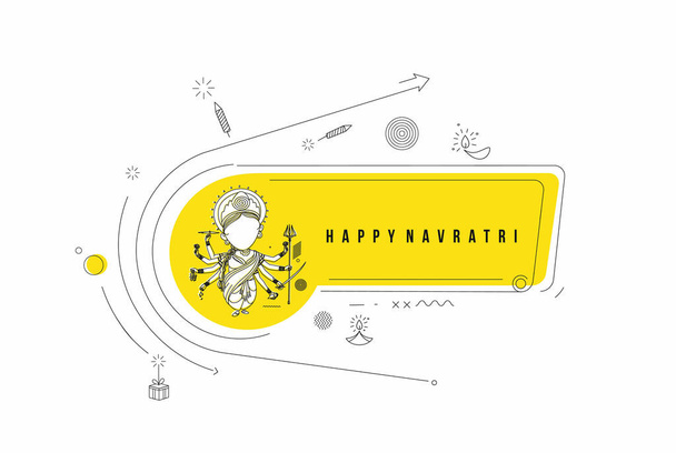 Happy Durga Puja festival con testo di felici navratri India sfondo vacanza, stile cartone animato illustrazione vettoriale. - Vettoriali, immagini
