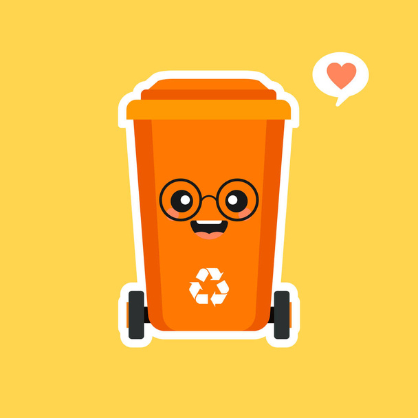 kawaii and Cute trash bin cartoon character. Isolated on color background. Vector cartoon character illustration design, simple flat style. Eco trash bin Environment Pollution. - Vector, Image