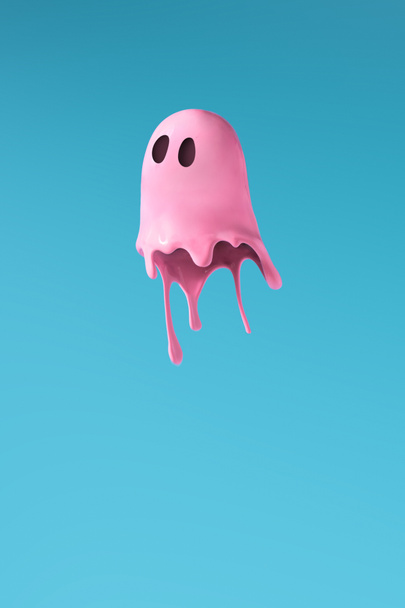 Pink Halloween ghost made out of paint. Minimal holiday fun spooky concept. Autumn season background. - Photo, Image