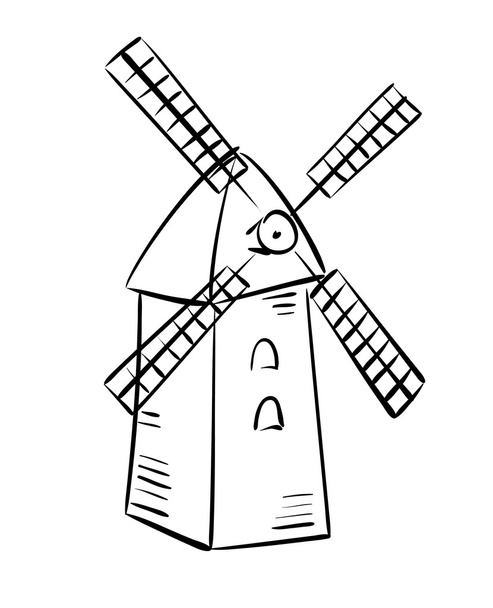 Rural molen - vector schets - Vector, afbeelding
