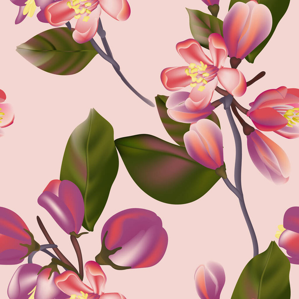 Seamless Floral Pattern in vector, colorful interior wallpaper design, violet flora spring bloom . - Wektor, obraz