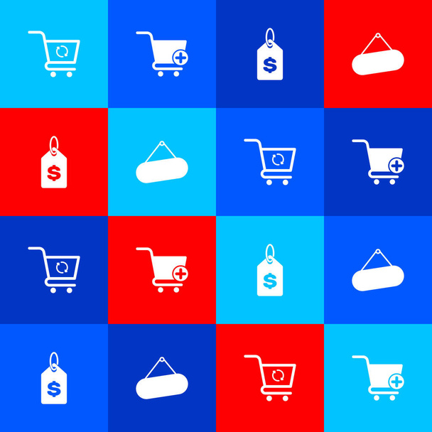 Set Refresh shopping cart, Add to Shopping, Price tag with dollar and Signboard hanging icon. Vector. - Vector, Image