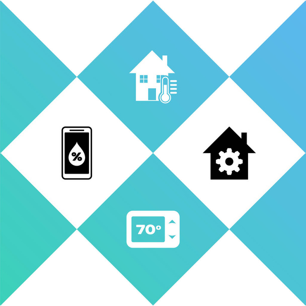 Definir umidade para casa inteligente, Termostato, temperatura da casa e ícone de configurações inteligentes. Vetor. - Vetor, Imagem