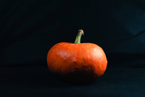 Fresh orange pumpkin on a black background - Foto, afbeelding