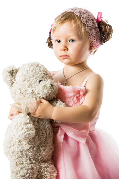Cute girl with teddy bear - Фото, изображение