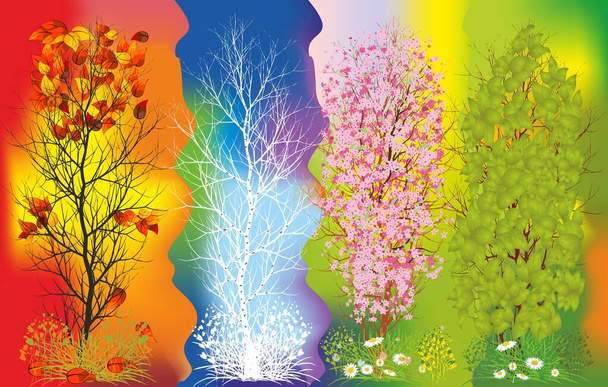 farbenfrohe Komposition, die Veränderungen in der Umwelt im Laufe des Jahres zeigt - Vektor, Bild