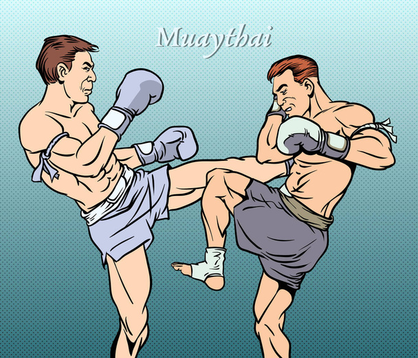 De prachtige vechtsporten van Muay Thai. Popart vector illustratie - Vector, afbeelding