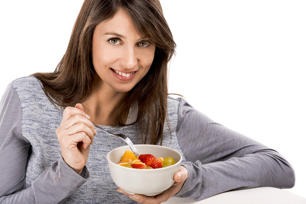 Woman with fruit salad - Zdjęcie, obraz