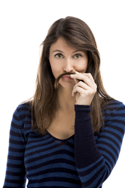 Woman making a moustache - Zdjęcie, obraz