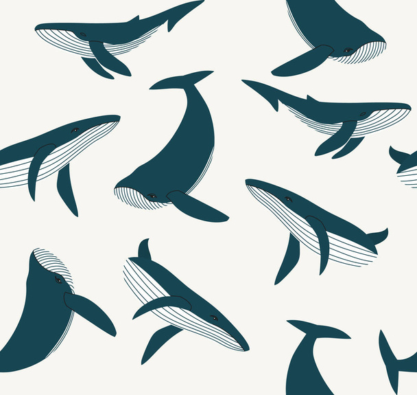 Seamless pattern of whales background elements. Colorful background texture for kitchen, wallpaper, textile, fabric, paper. Whales pattern. - Vektör, Görsel