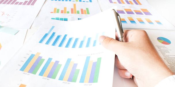Business office concept. businessman working calculate data document graph chart report marketing research development planning management strategy analysis financial accounting. - Fotoğraf, Görsel