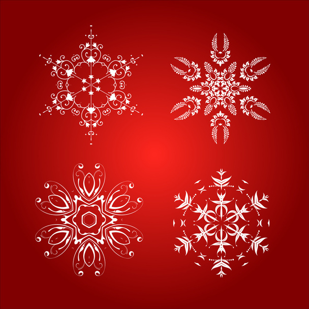 Snowflakes isolated on red background - Вектор, зображення