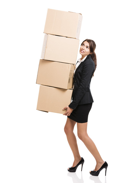 Business woman with card boxes - Fotoğraf, Görsel