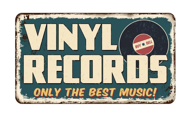 Vinyle disques vintage rouillé signe métallique sur un fond blanc, illustration vectorielle - Vecteur, image