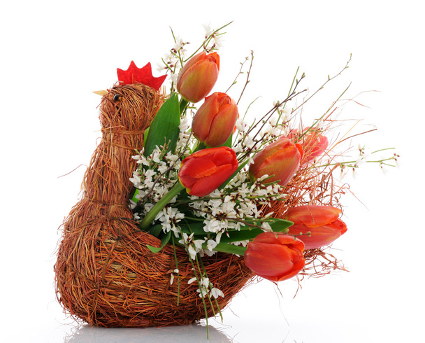 Basket with red tulips - Photo, Image