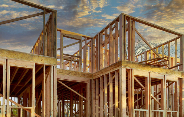 Building of New Home Construction exterior wood frame and beam construction - Photo, Image