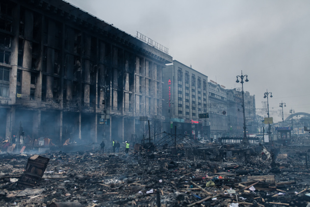 Burned building at the Maidan in Kyiv, Ukraine - Photo, Image