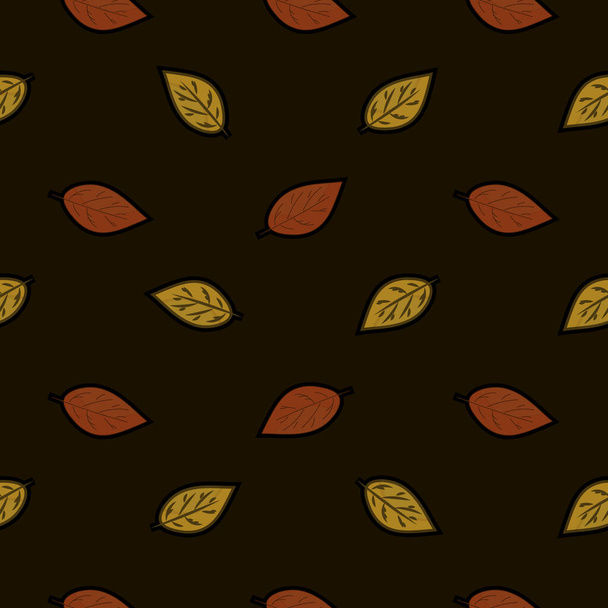 Orange et jaune motif sans couture de feuilles d'automne fond noir - Vecteur, image