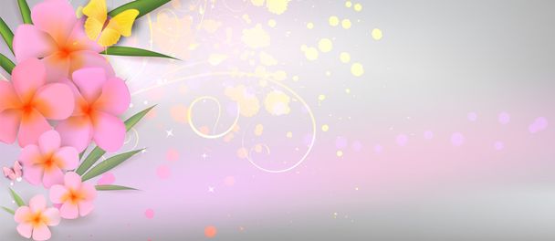 Розовые плюмерии на абстрактном блестящем фоне
 - Вектор,изображение