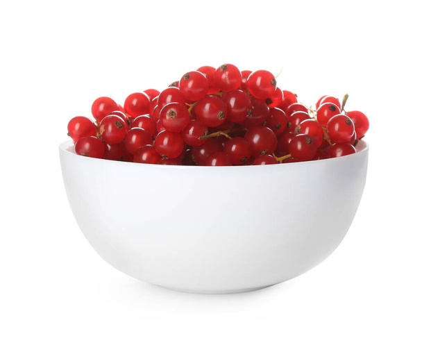 Delicious ripe red currants in bowl isolated on white - Zdjęcie, obraz