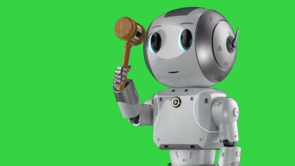 Concepto de ley cibernética con mini robot que sostiene la mano del juez del mazo  - Imágenes, Vídeo