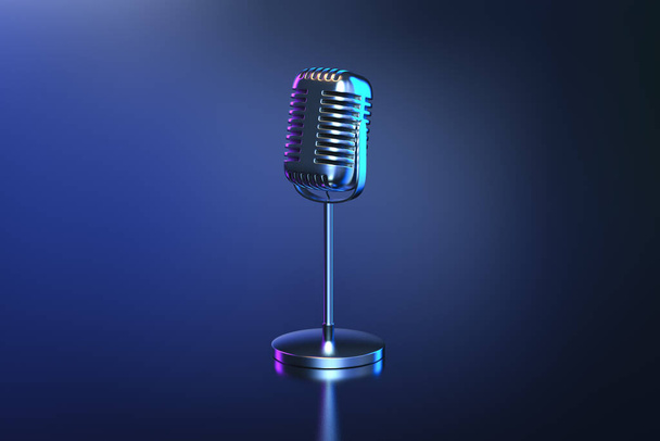 3D-Rendering-Mikrofon im Scheinwerferlicht mit Fackel - Foto, Bild