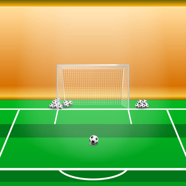 Campo de futebol vetorial e gol líquido na grama verde - Vetor, Imagem
