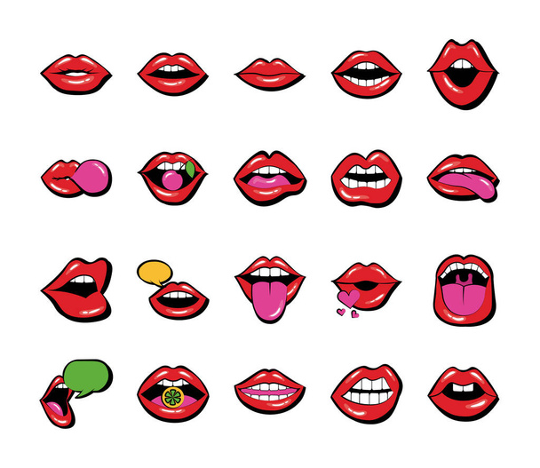 paquet de vingt bouches et lèvres ensemble icônes - Vecteur, image