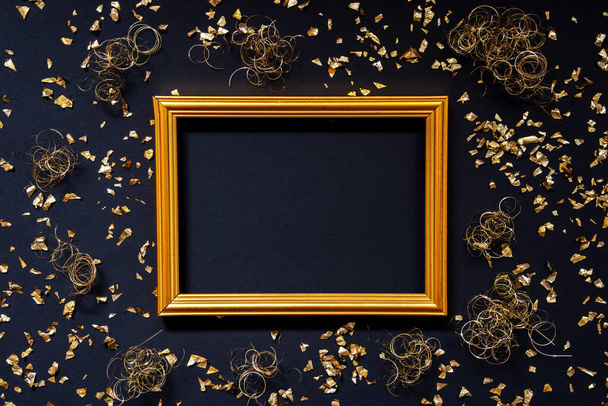 Frame, Golden Glitter Christmas Decoration, Copy Space - Fotoğraf, Görsel