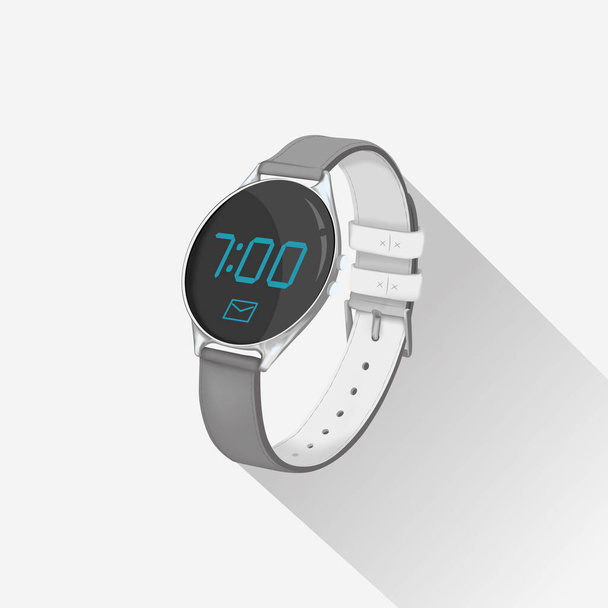 Smartwatch with digital display. Hand watch showing time and incoming message.  - Διάνυσμα, εικόνα