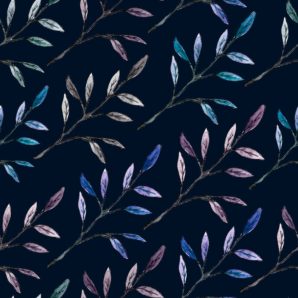 Patrón azul oscuro con ramitas - Foto, imagen