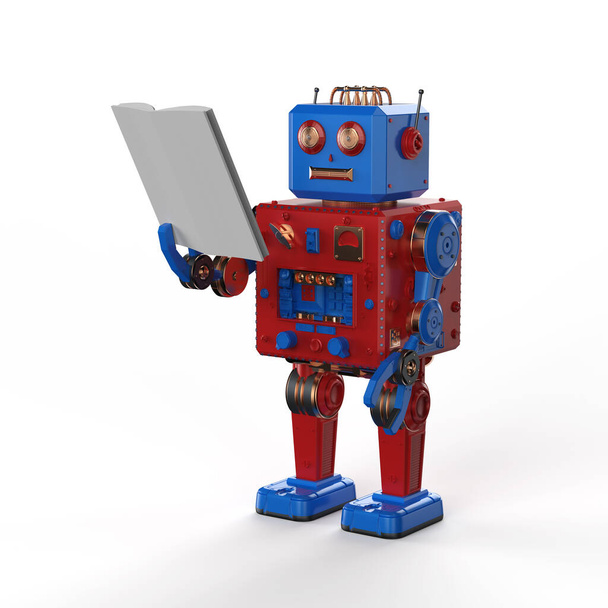 Machine learning concept with 3d rendering mini robot reading a book - Photo, Image