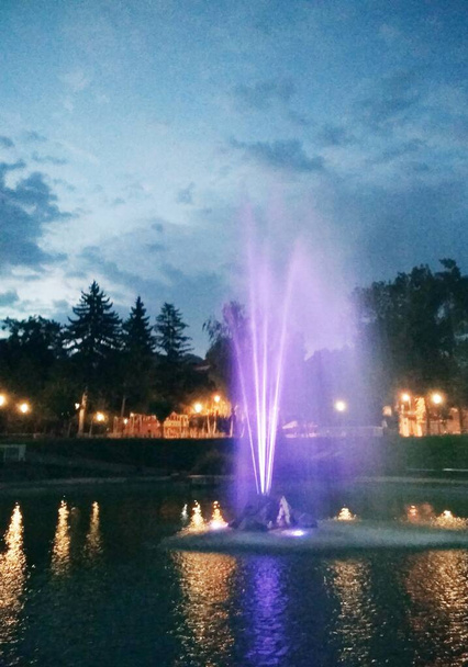 Fontaine colorée la nuit, Kamenets-Podolsky, Ukraine  - Photo, image